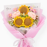 YSHomy Crochet Sunflower Rose Bouquet with Pink Wrapping